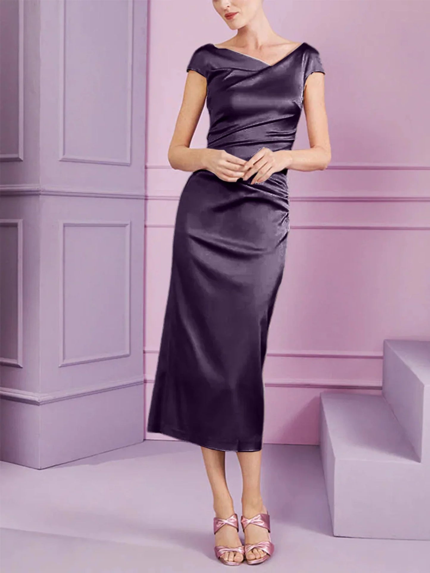 Tight fit/column style lapel long style mother of the bride dress