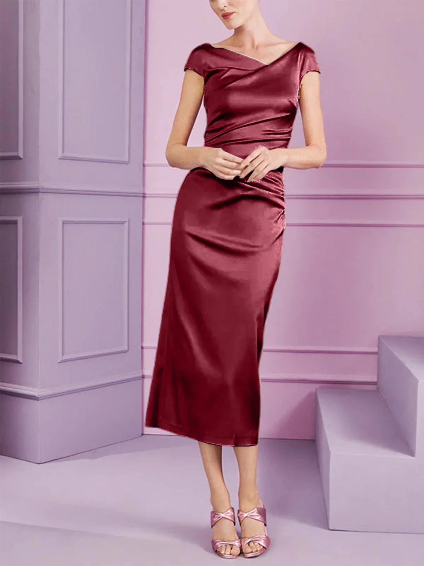 Tight fit/column style lapel long style mother of the bride dress