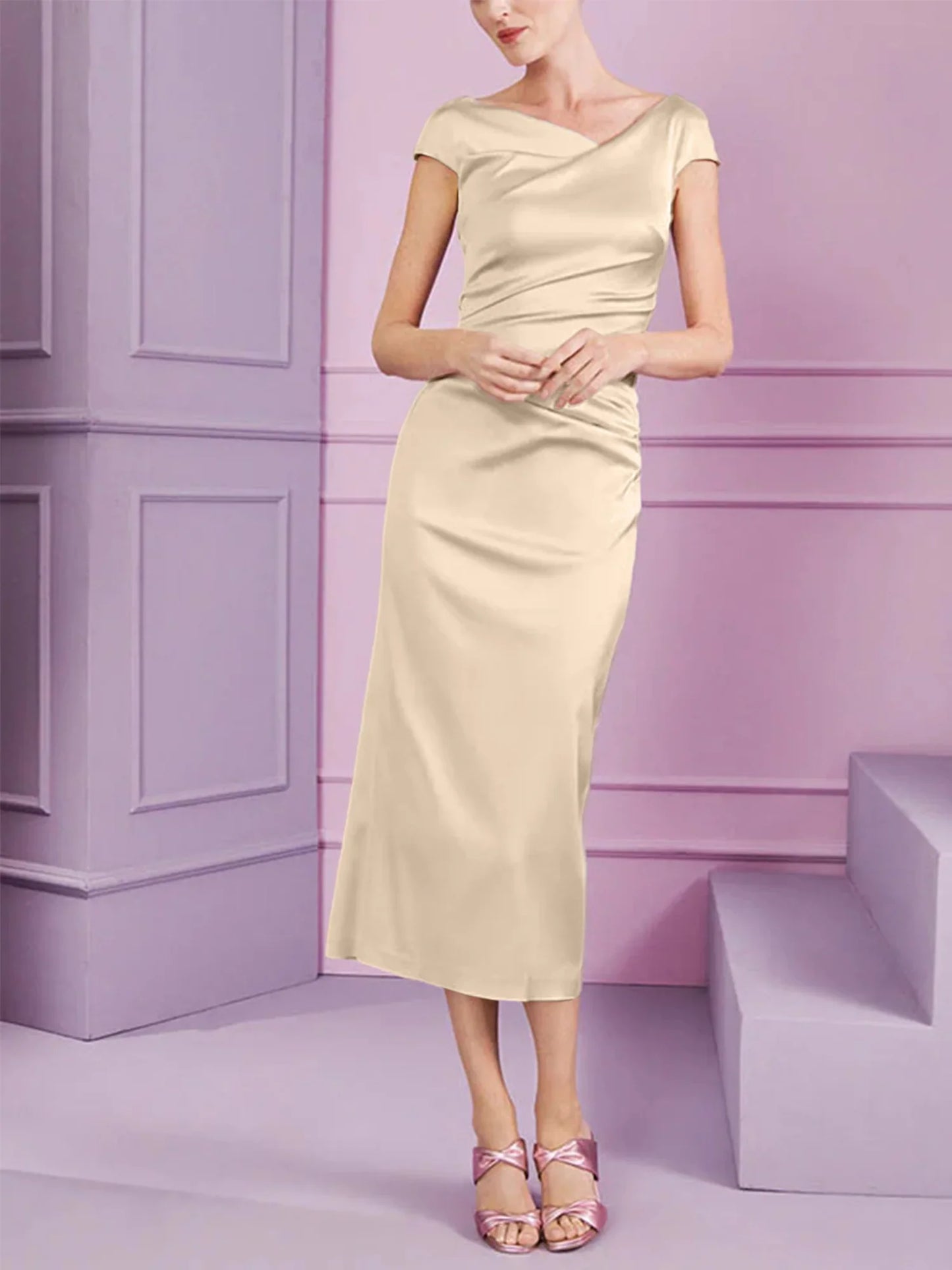 Tight fit/column style lapel long style mother of the bride dress