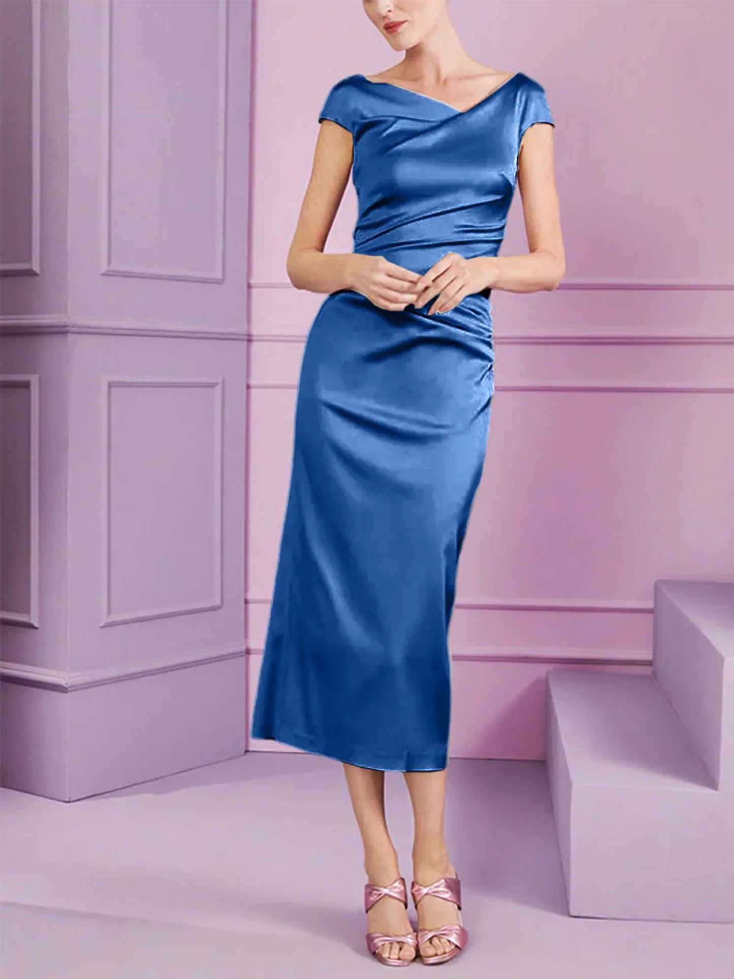 Tight fit/column style lapel long style mother of the bride dress