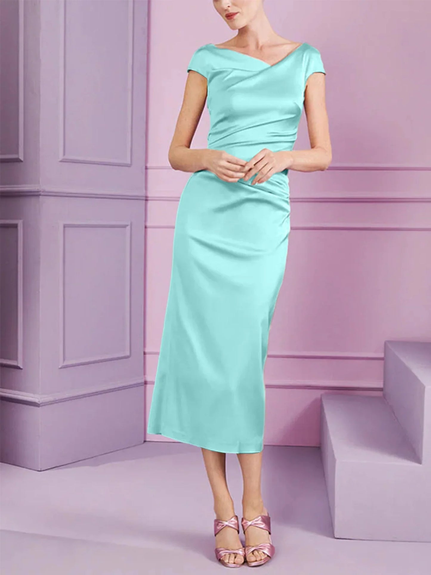 Tight fit/column style lapel long style mother of the bride dress
