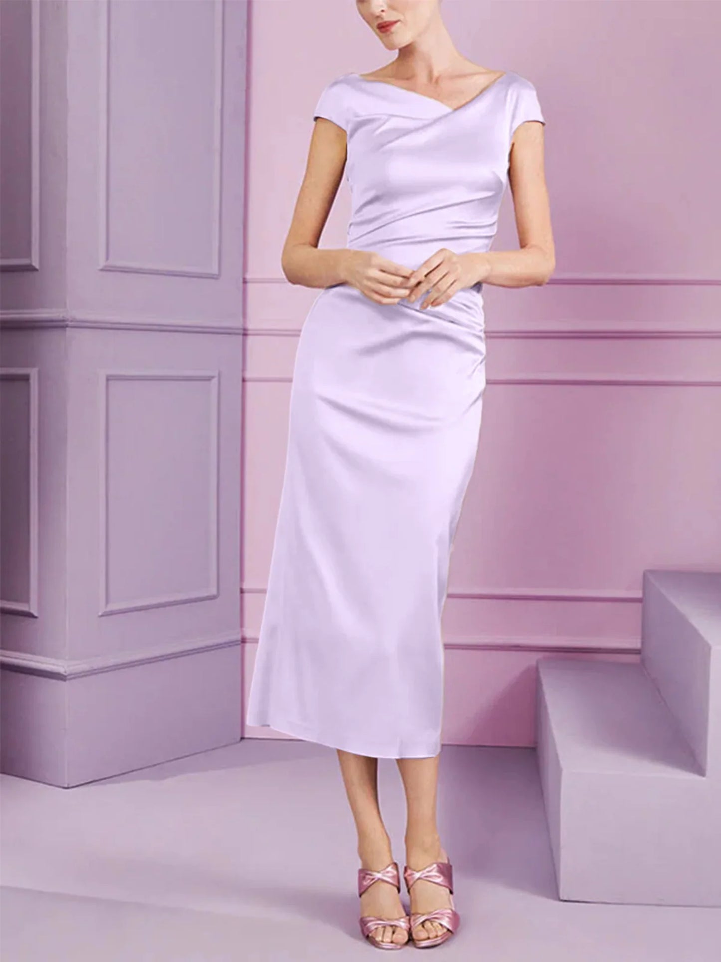 Tight fit/column style lapel long style mother of the bride dress
