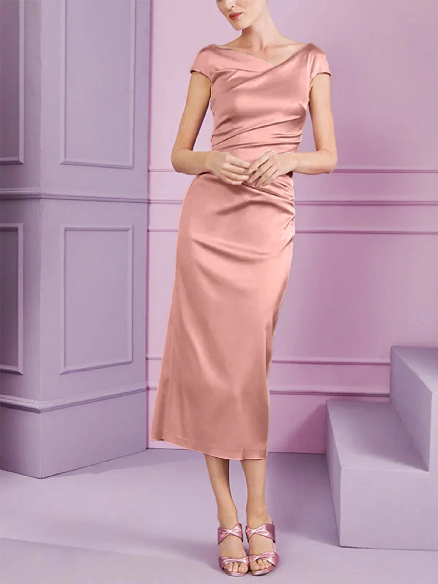 Tight fit/column style lapel long style mother of the bride dress