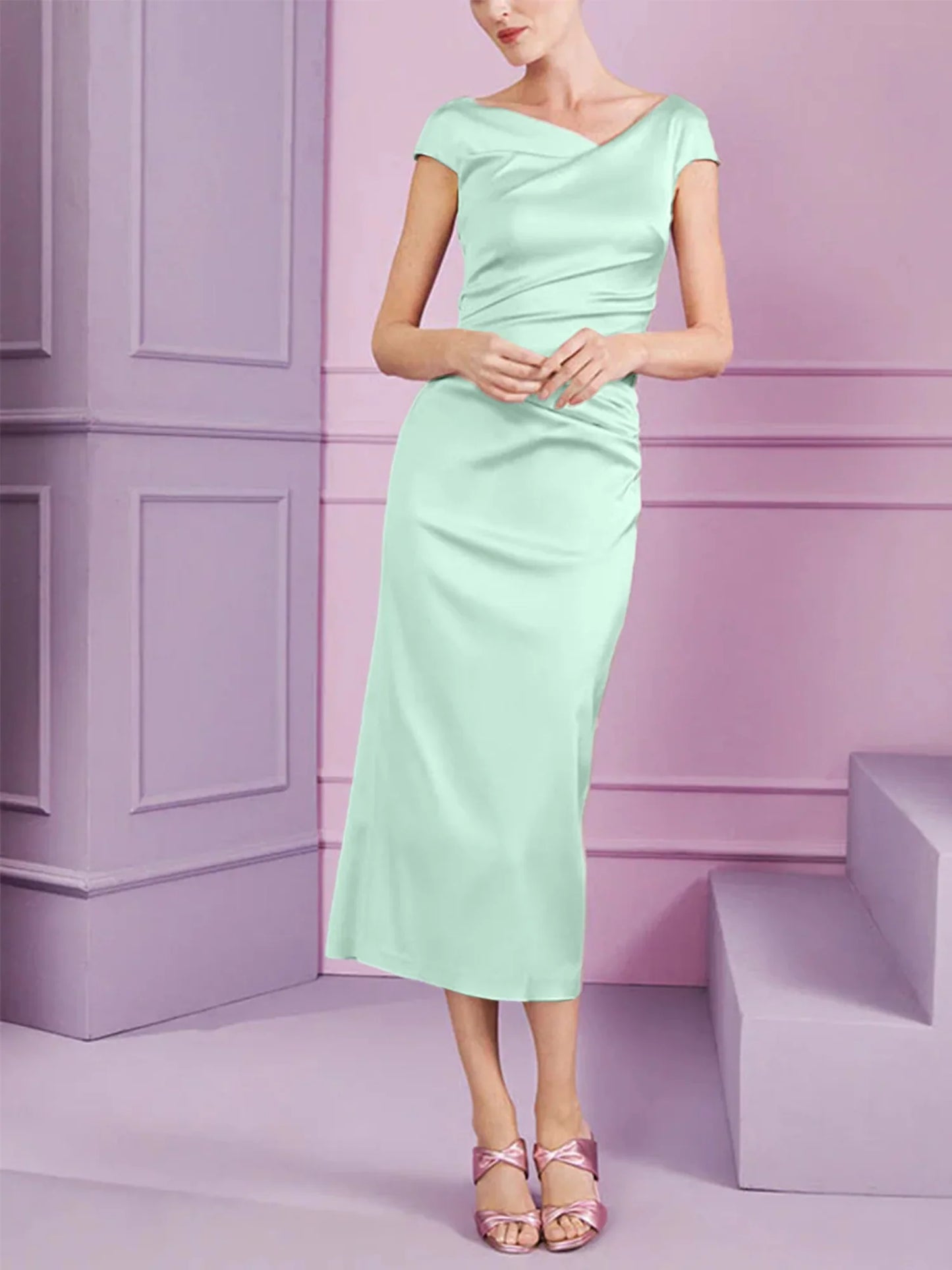 Tight fit/column style lapel long style mother of the bride dress