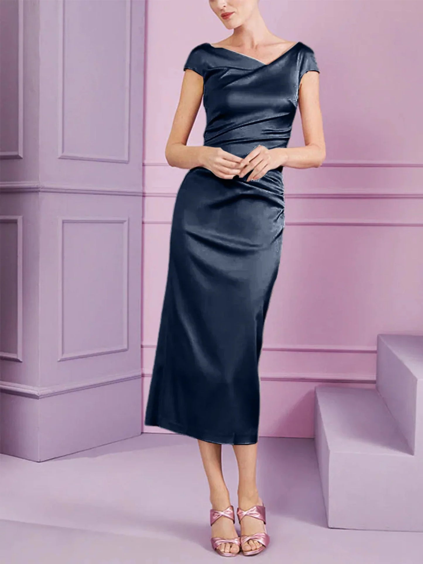 Tight fit/column style lapel long style mother of the bride dress