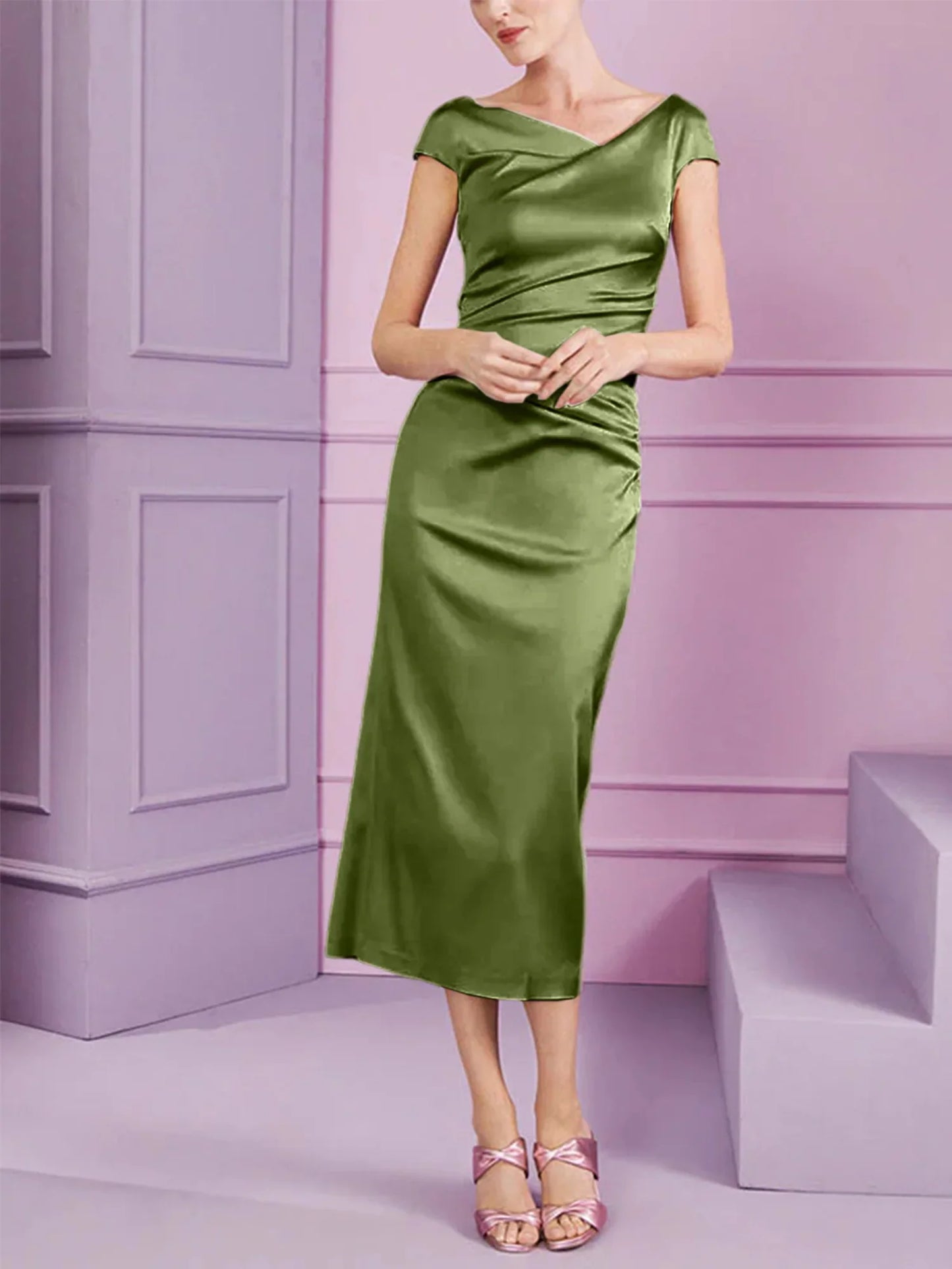 Tight fit/column style lapel long style mother of the bride dress