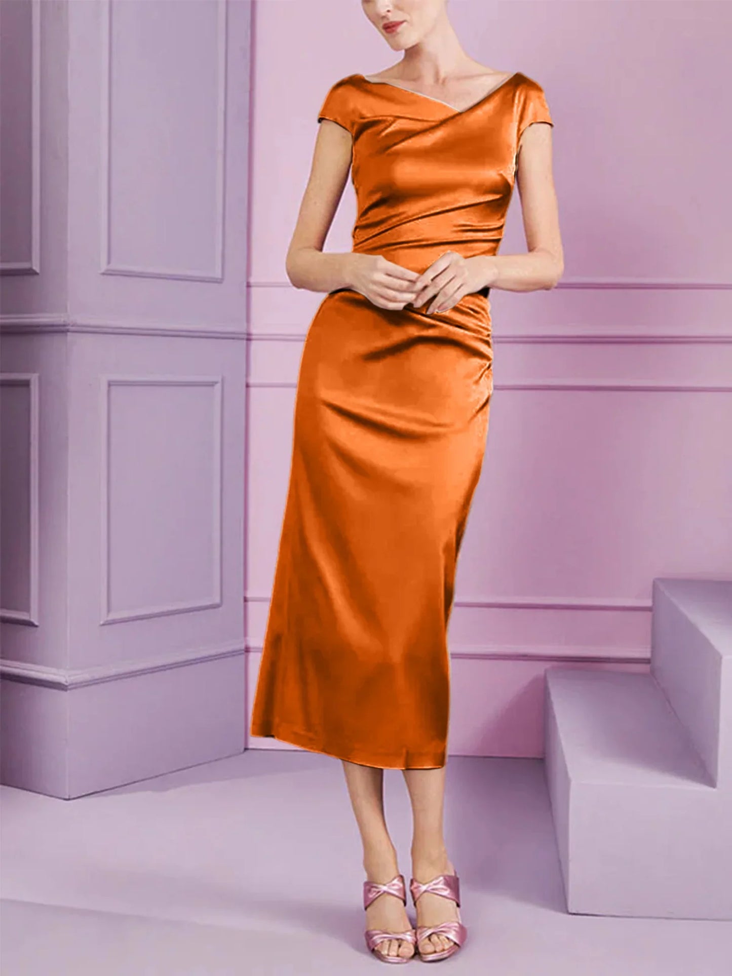 Tight fit/column style lapel long style mother of the bride dress