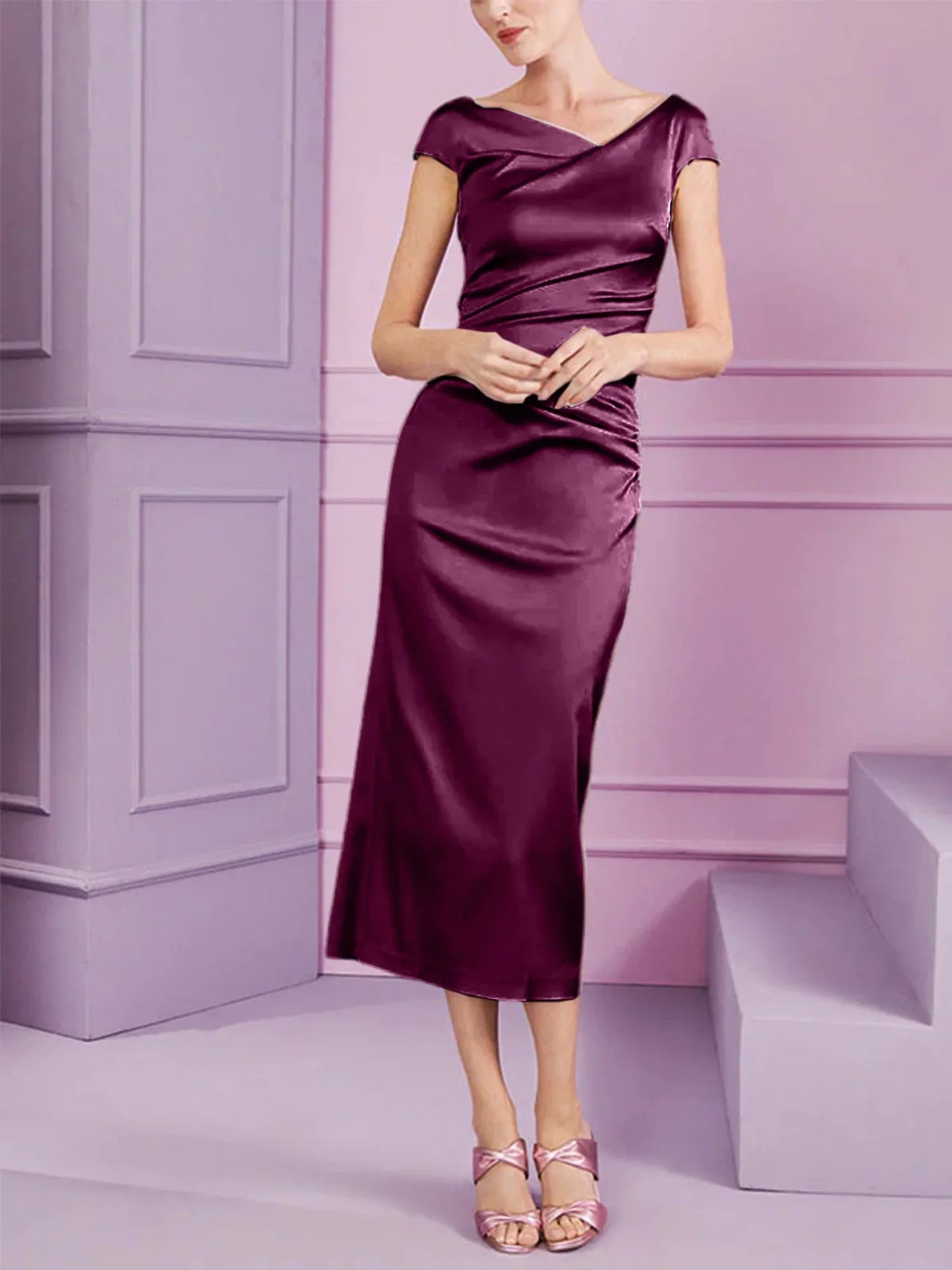 Tight fit/column style lapel long style mother of the bride dress
