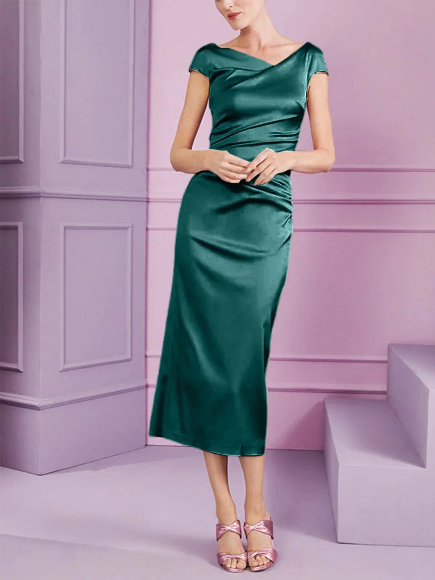 Tight fit/column style lapel long style mother of the bride dress