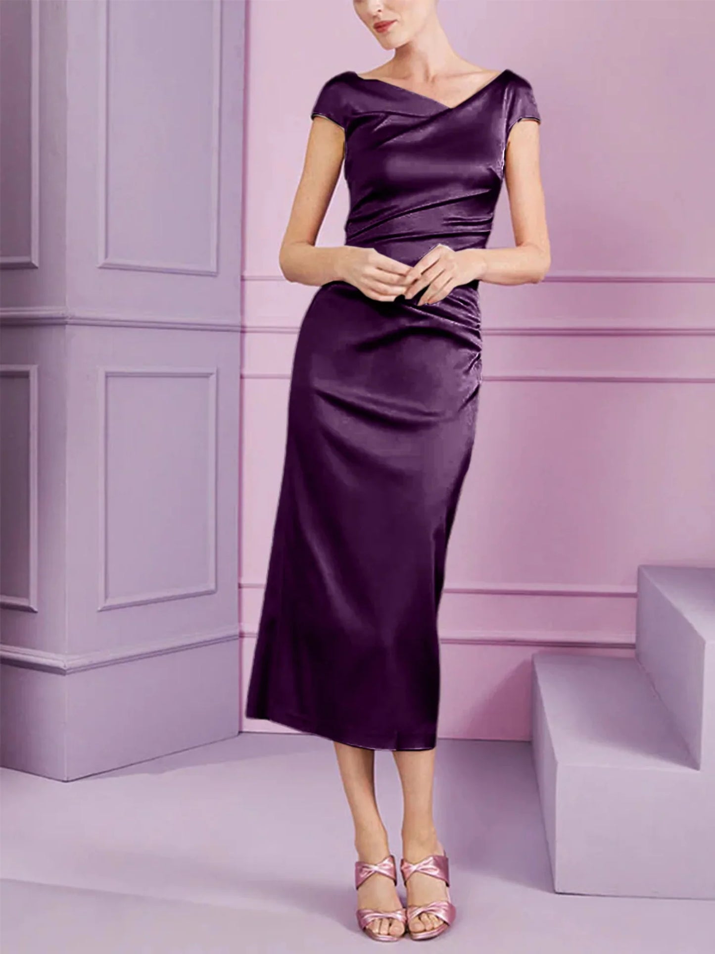 Tight fit/column style lapel long style mother of the bride dress