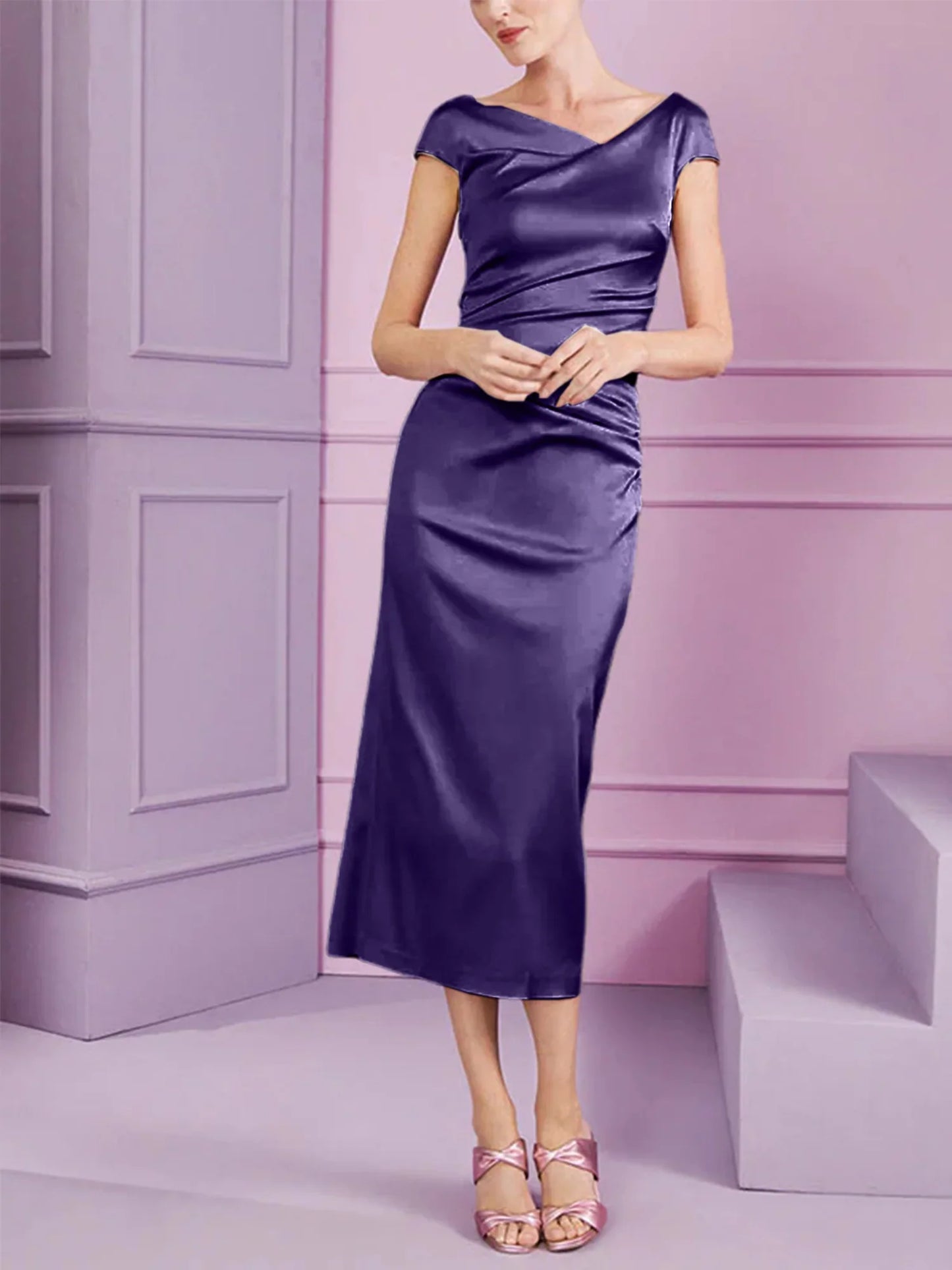 Tight fit/column style lapel long style mother of the bride dress