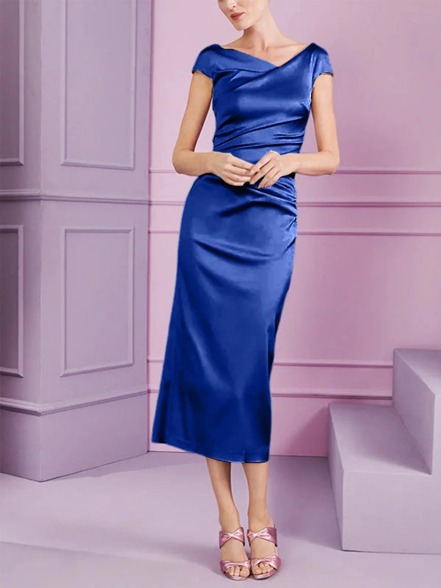 Tight fit/column style lapel long style mother of the bride dress
