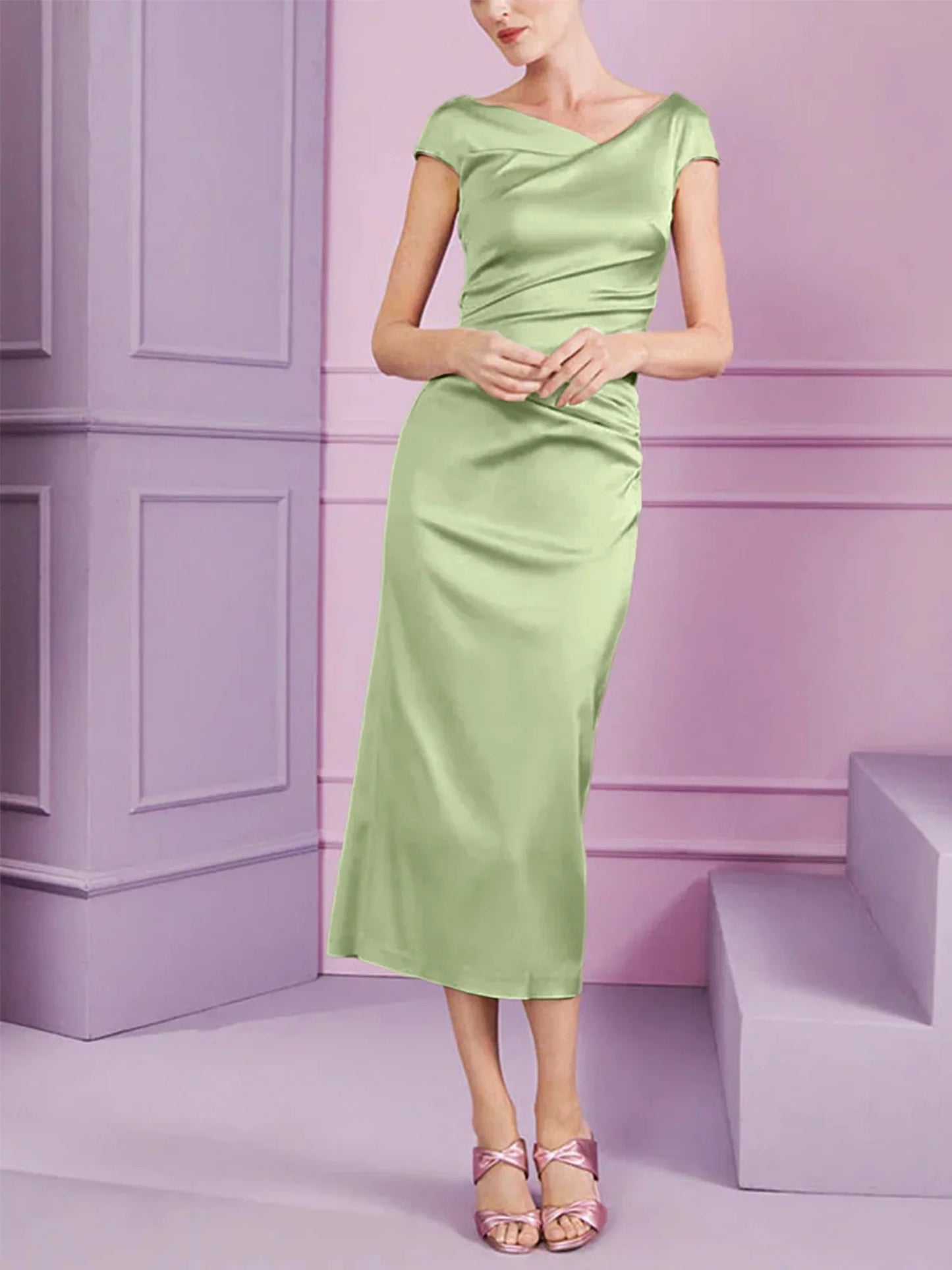 Tight fit/column style lapel long style mother of the bride dress