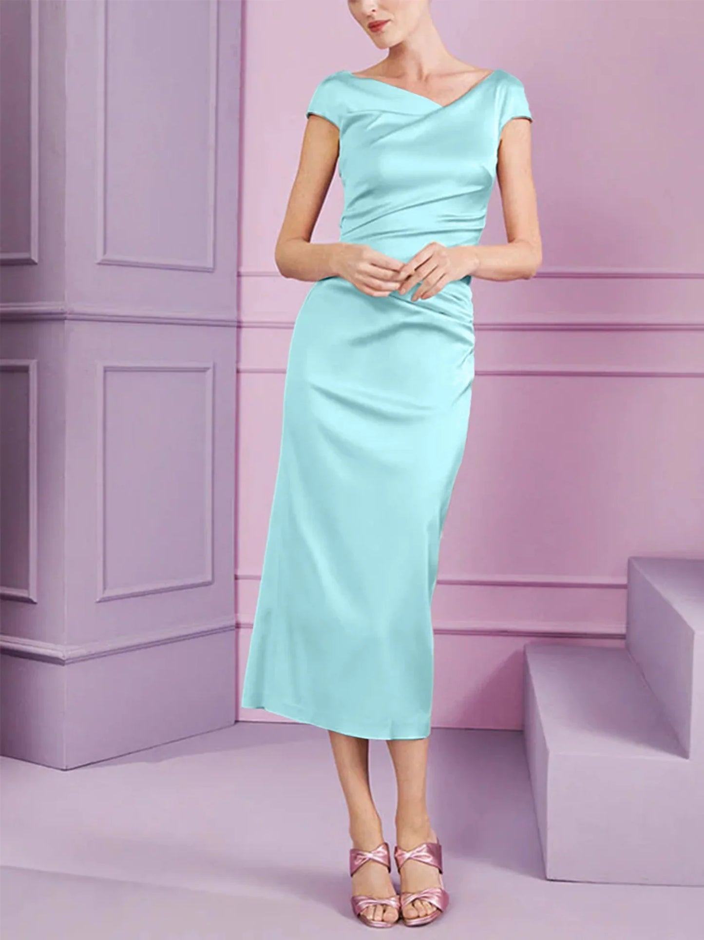 Tight fit/column style lapel long style mother of the bride dress