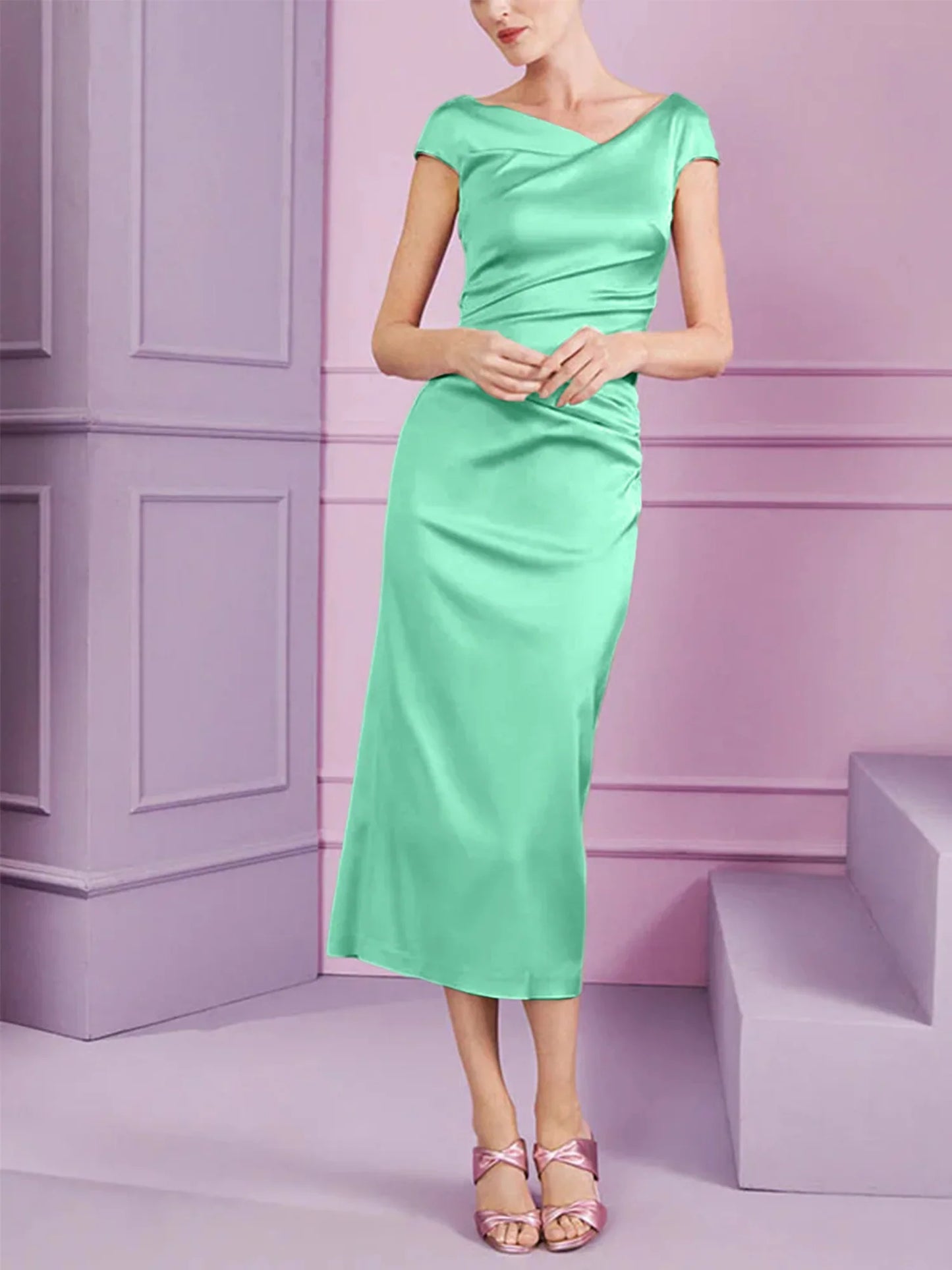 Tight fit/column style lapel long style mother of the bride dress