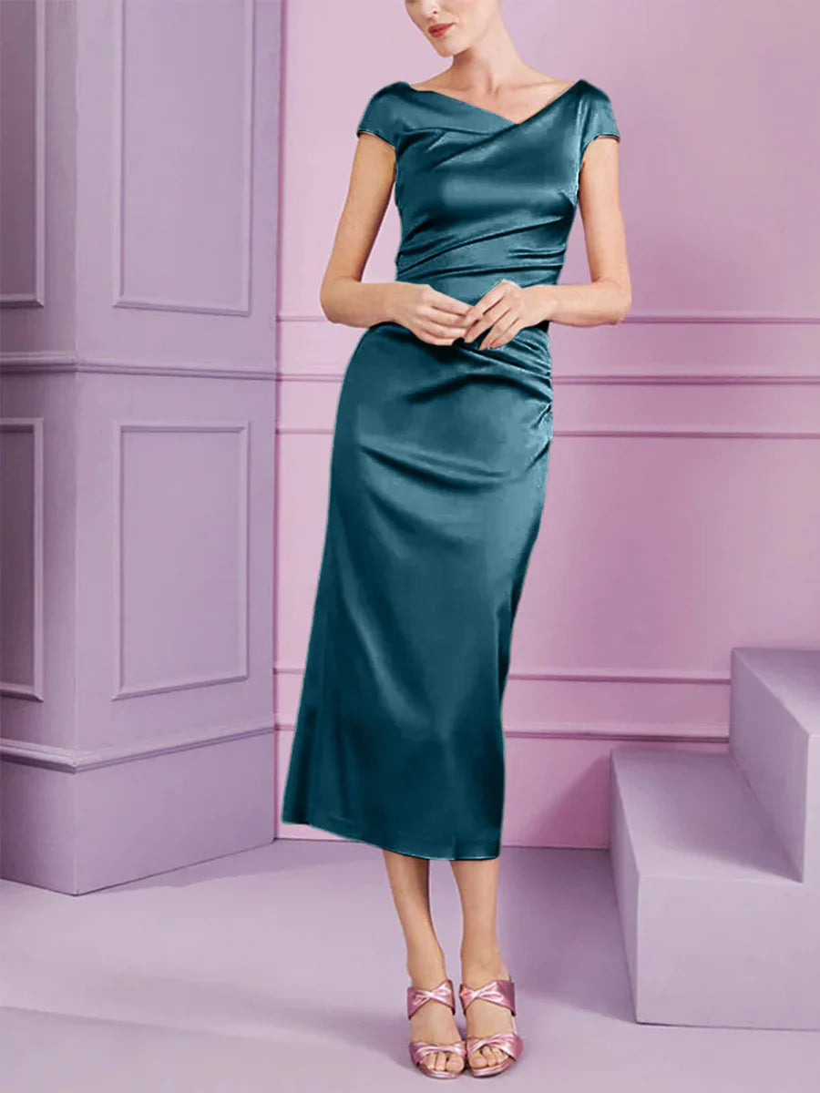 Tight fit/column style lapel long style mother of the bride dress