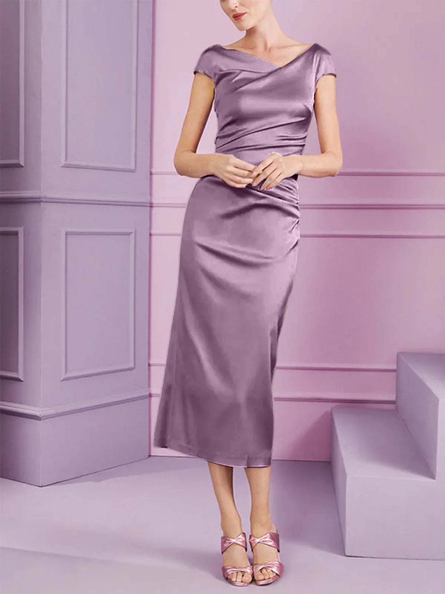 Tight fit/column style lapel long style mother of the bride dress