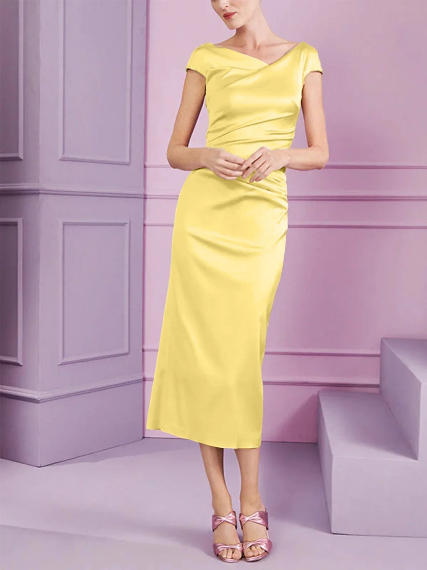 Tight fit/column style lapel long style mother of the bride dress