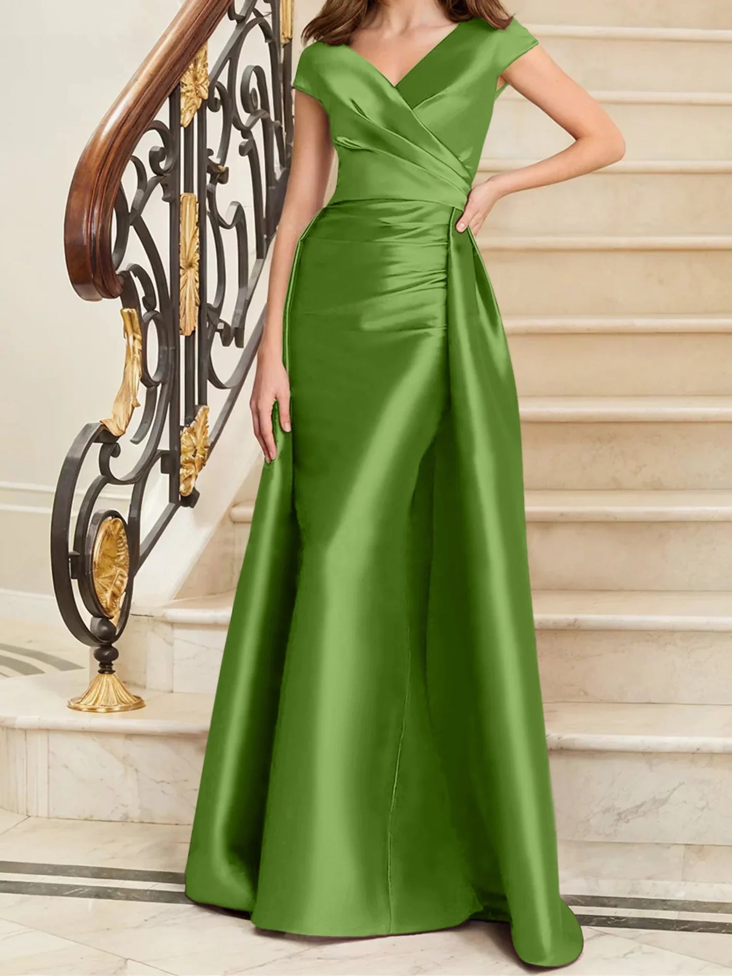 Tight fit/straight V-neck sleeveless satin mother of the bride dresses