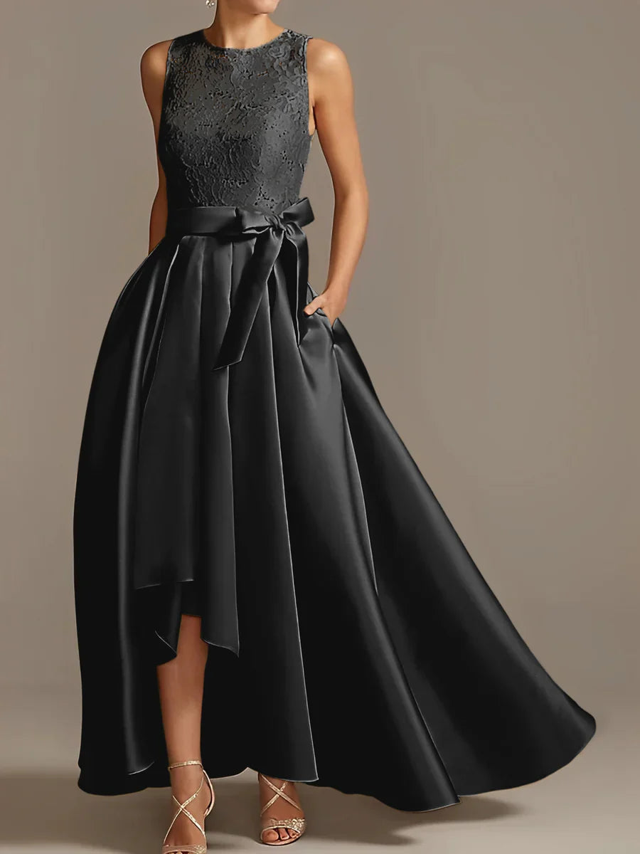 A-line/Princess collar sleeveless pleated lace mother of the bride dress