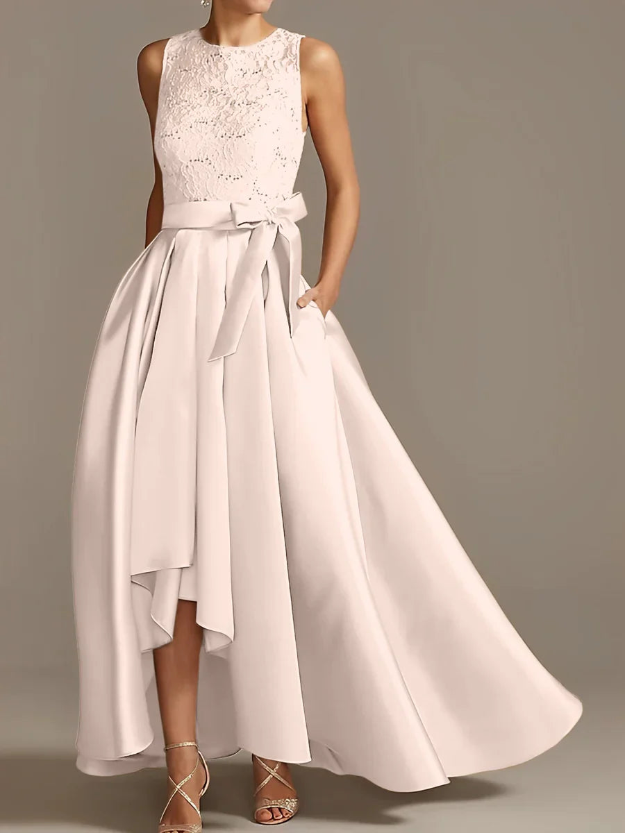 A-line/Princess collar sleeveless pleated lace mother of the bride dress