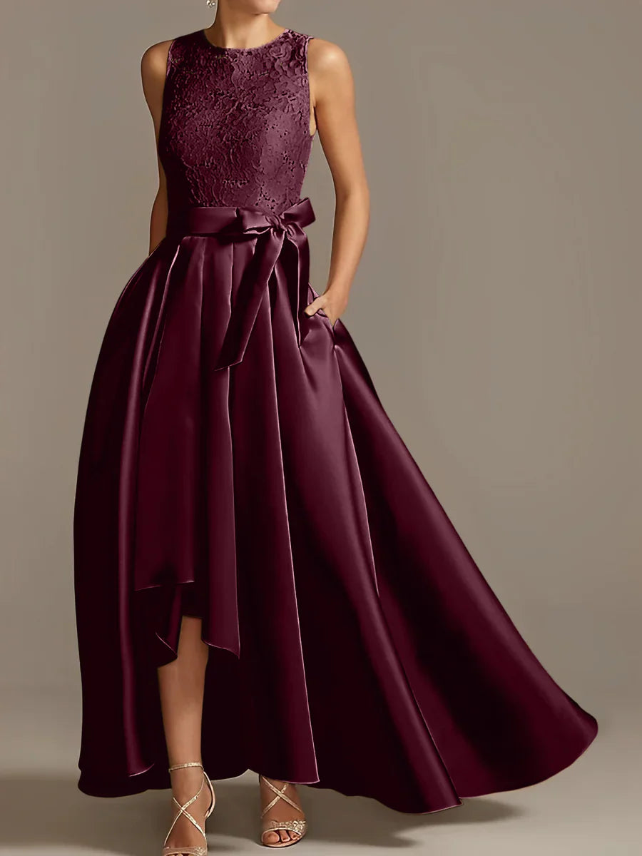 A-line/Princess collar sleeveless pleated lace mother of the bride dress