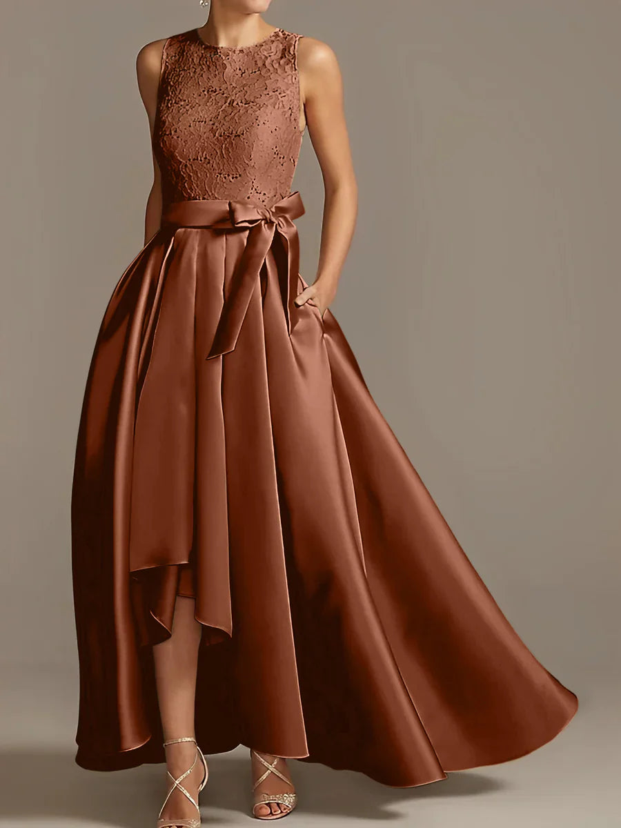 A-line/Princess collar sleeveless pleated lace mother of the bride dress