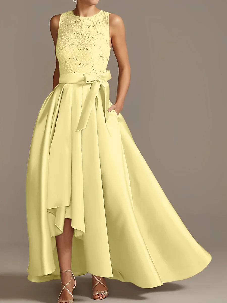 A-line/Princess collar sleeveless pleated lace mother of the bride dress