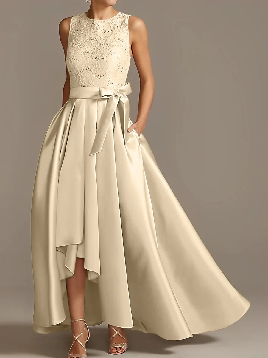 A-line/Princess collar sleeveless pleated lace mother of the bride dress