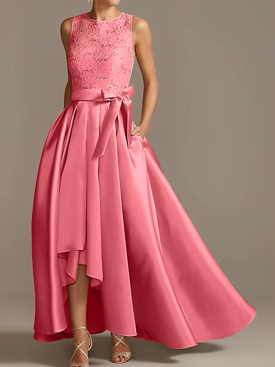 A-line/Princess collar sleeveless pleated lace mother of the bride dress
