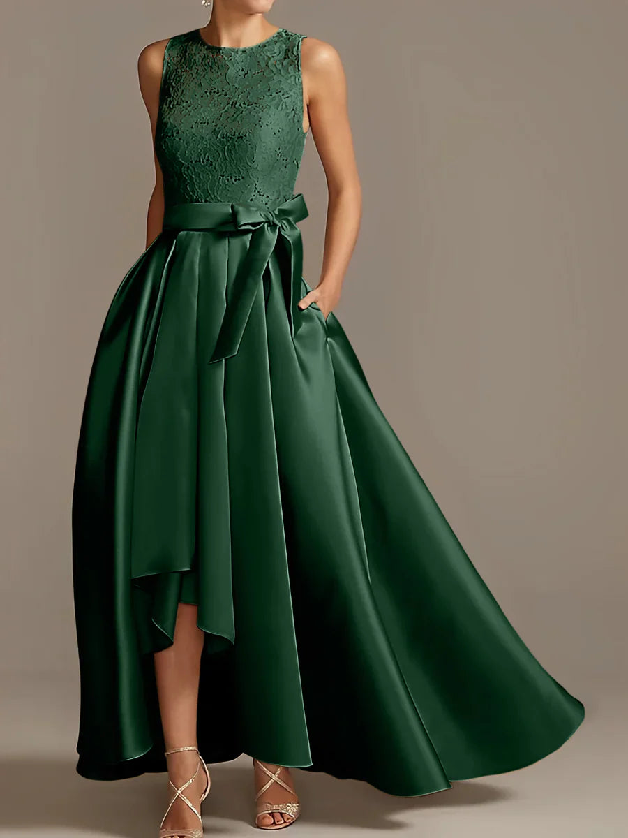 A-line/Princess collar sleeveless pleated lace mother of the bride dress