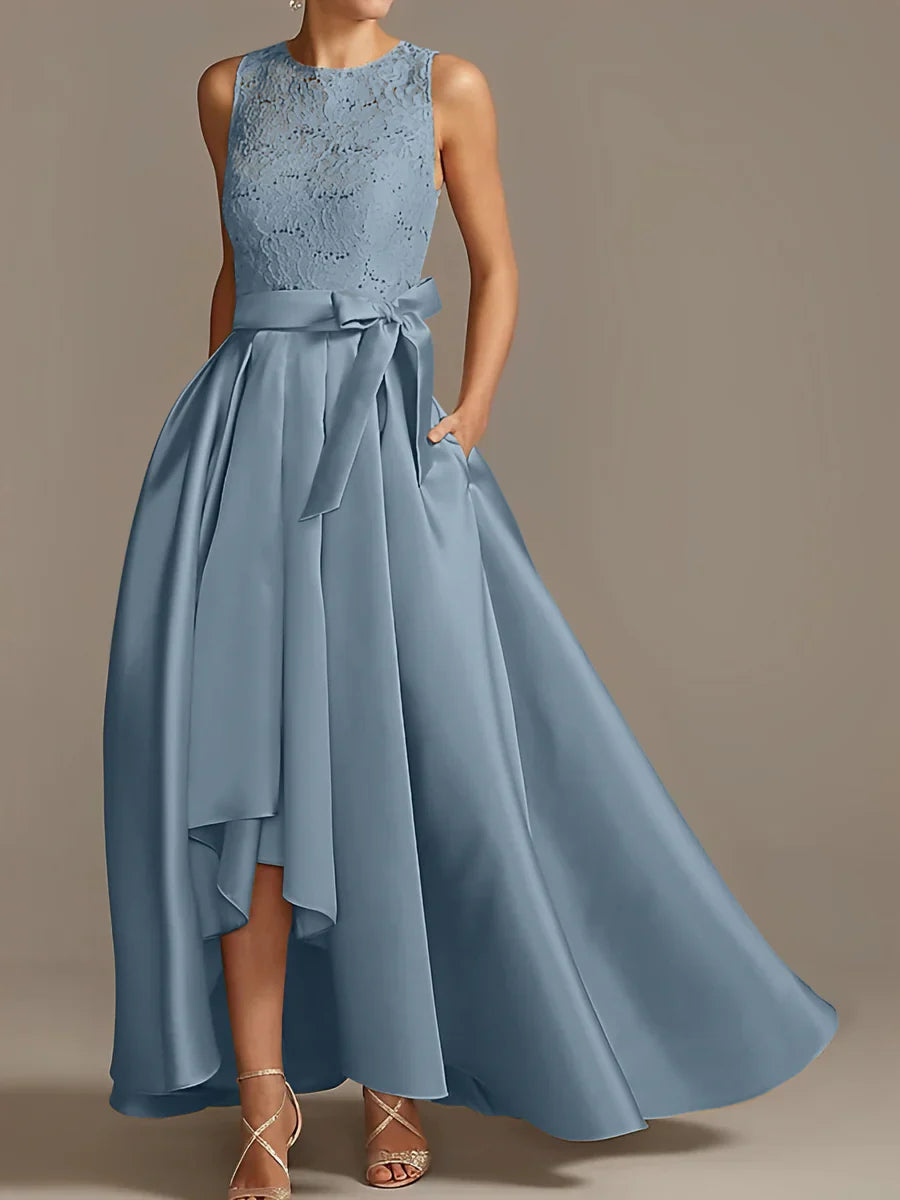 A-line/Princess collar sleeveless pleated lace mother of the bride dress