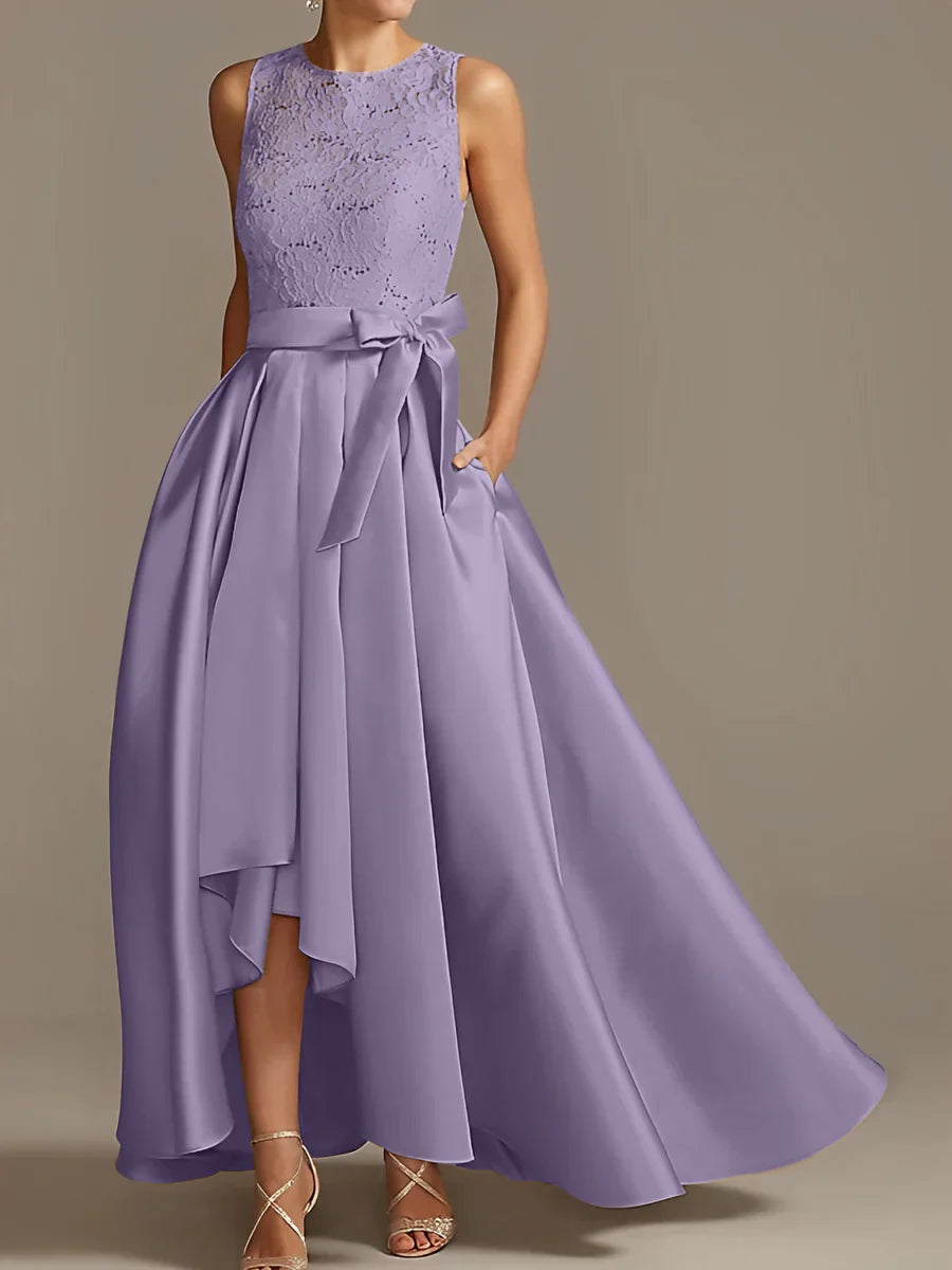 A-line/Princess collar sleeveless pleated lace mother of the bride dress