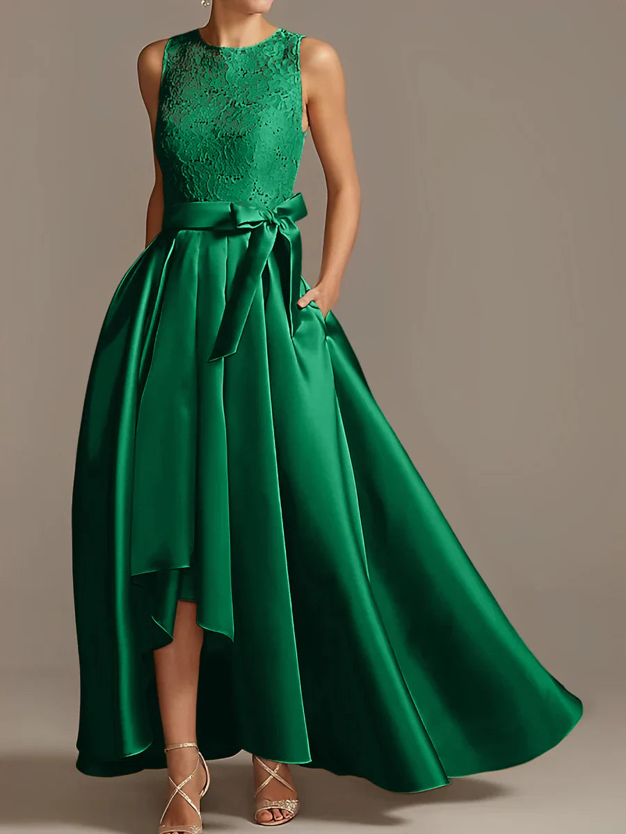 A-line/Princess collar sleeveless pleated lace mother of the bride dress