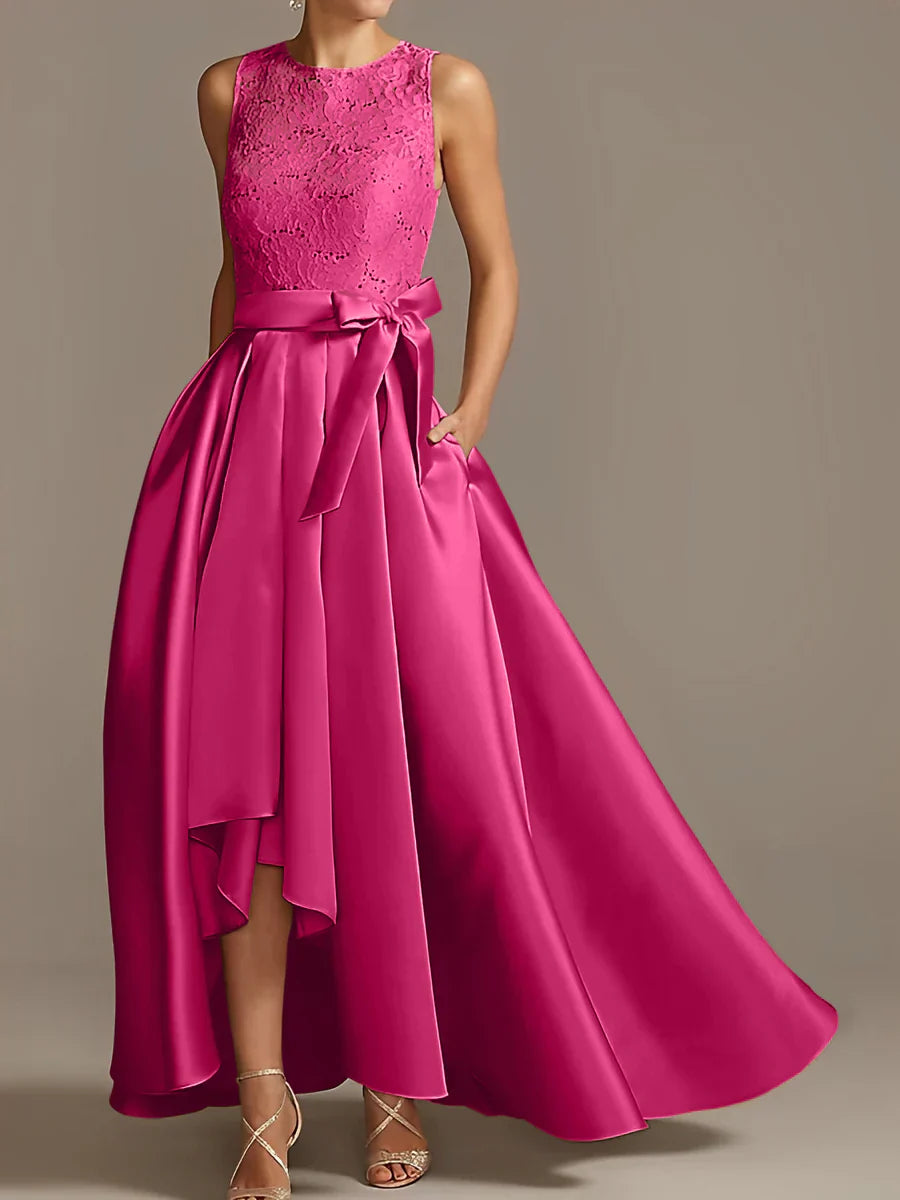 A-line/Princess collar sleeveless pleated lace mother of the bride dress