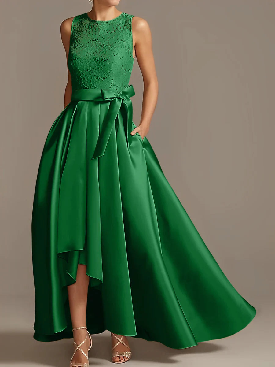 A-line/Princess collar sleeveless pleated lace mother of the bride dress