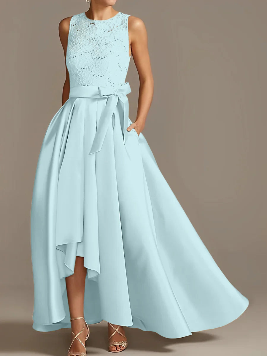 A-line/Princess collar sleeveless pleated lace mother of the bride dress