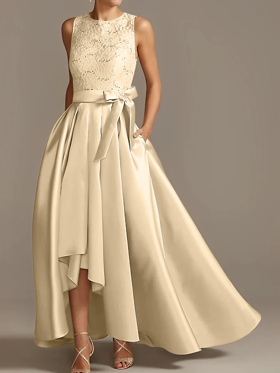 A-line/Princess collar sleeveless pleated lace mother of the bride dress