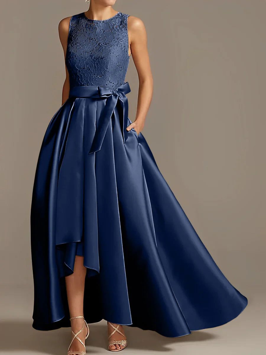 A-line/Princess collar sleeveless pleated lace mother of the bride dress