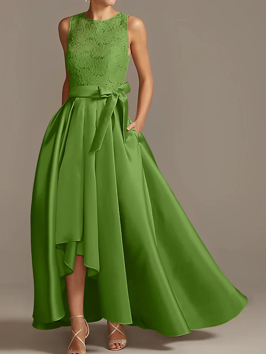 A-line/Princess collar sleeveless pleated lace mother of the bride dress