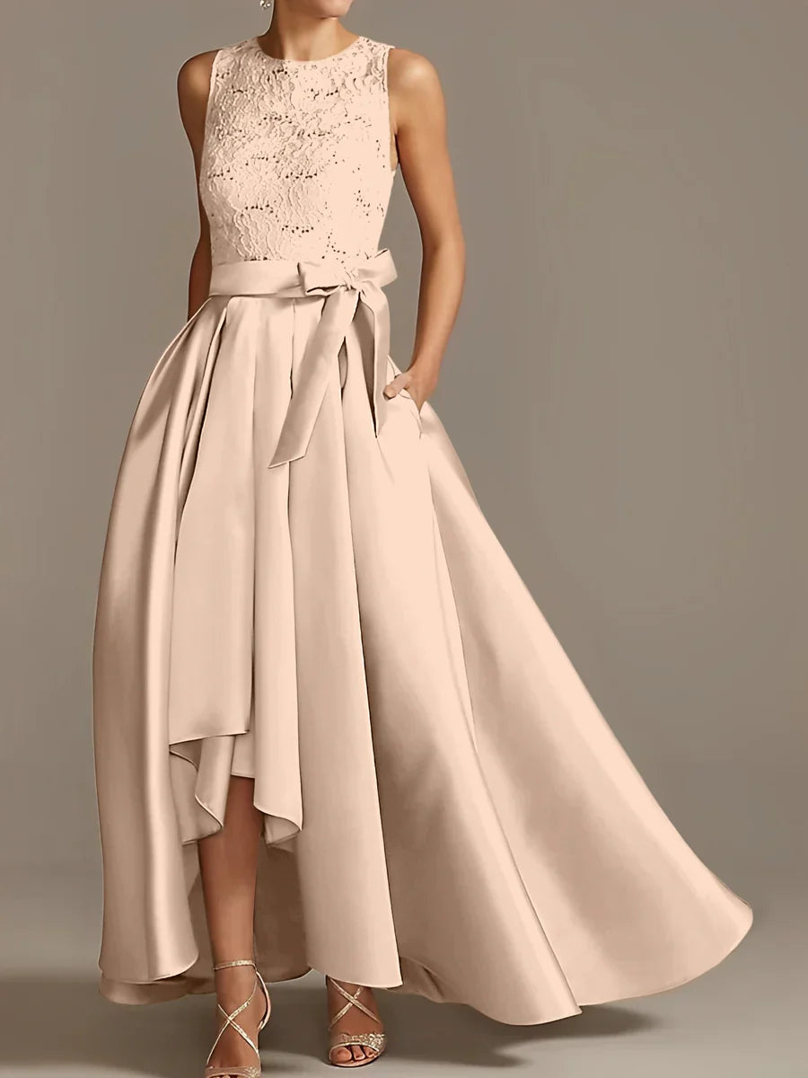 A-line/Princess collar sleeveless pleated lace mother of the bride dress