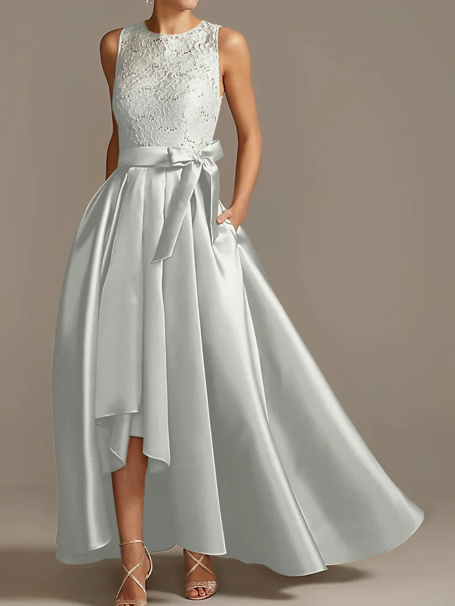 A-line/Princess collar sleeveless pleated lace mother of the bride dress