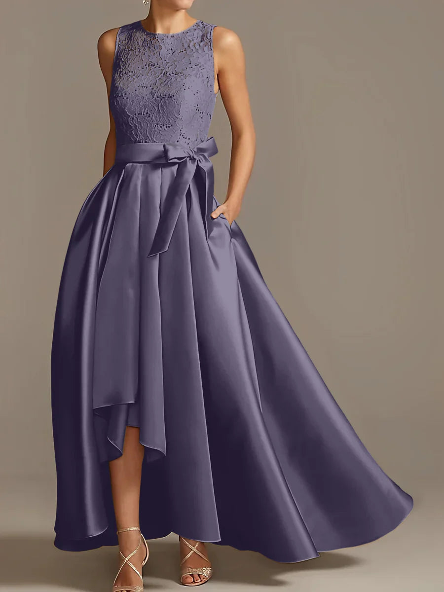 A-line/Princess collar sleeveless pleated lace mother of the bride dress