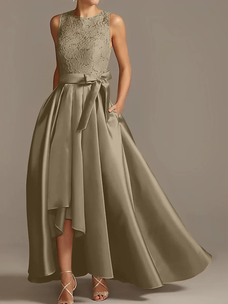 A-line/Princess collar sleeveless pleated lace mother of the bride dress