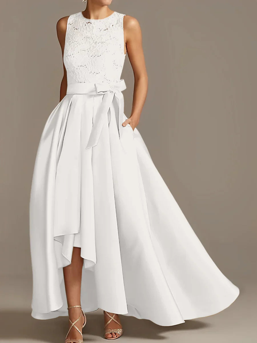 A-line/Princess collar sleeveless pleated lace mother of the bride dress