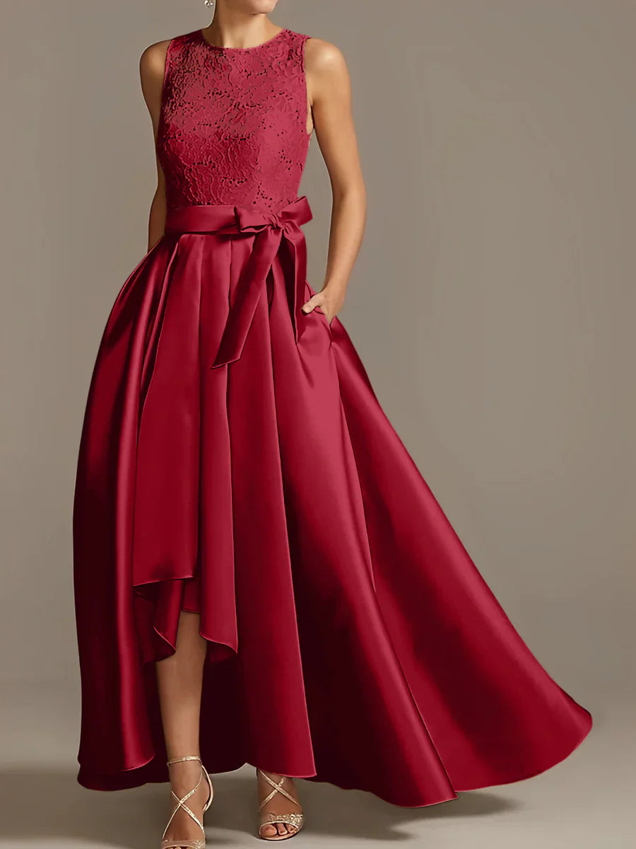A-line/Princess collar sleeveless pleated lace mother of the bride dress