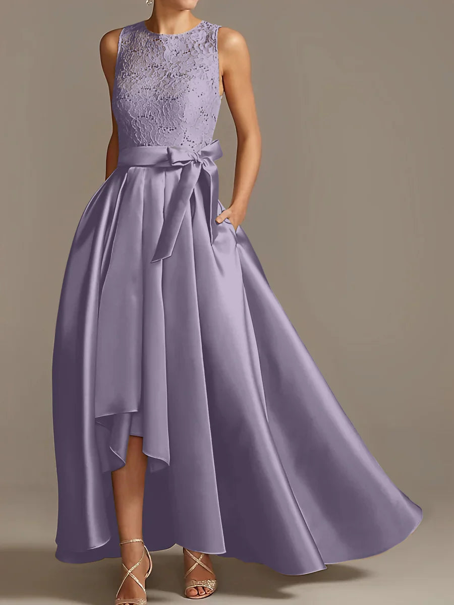 A-line/Princess collar sleeveless pleated lace mother of the bride dress