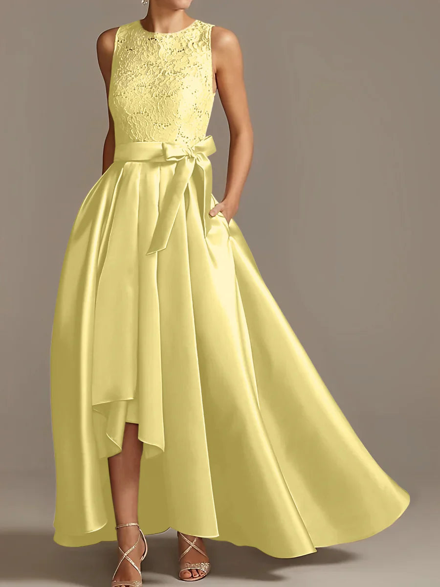 A-line/Princess collar sleeveless pleated lace mother of the bride dress