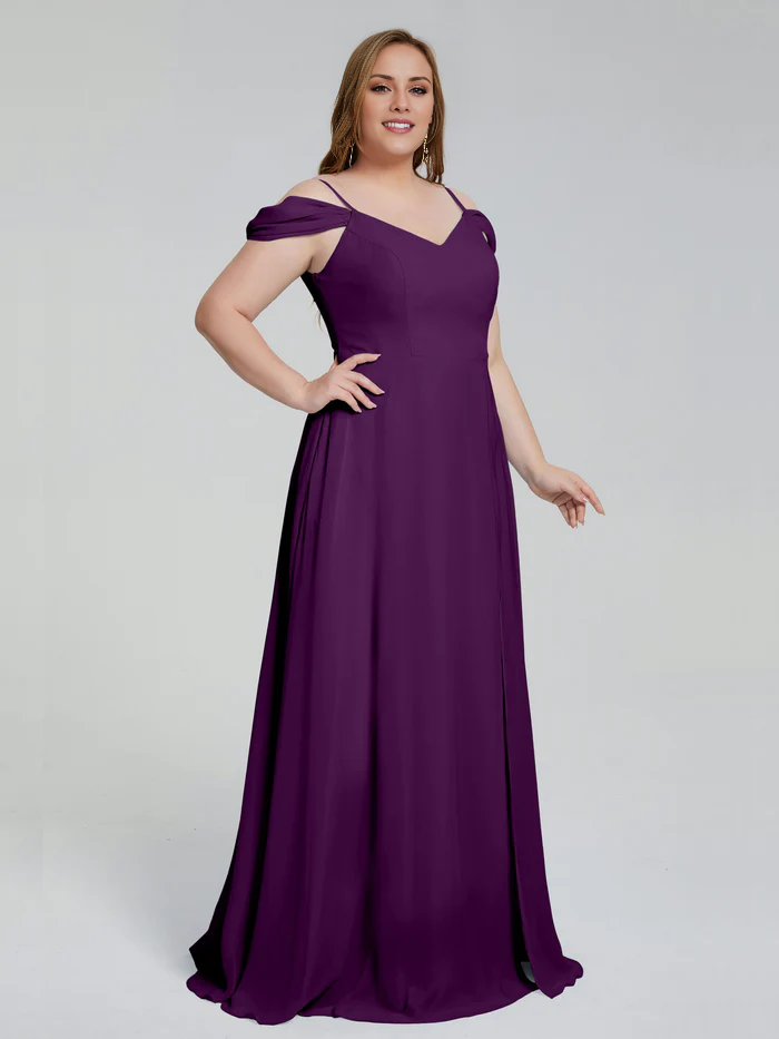 Thin shoulder strap plus size and floor length bridesmaid dress