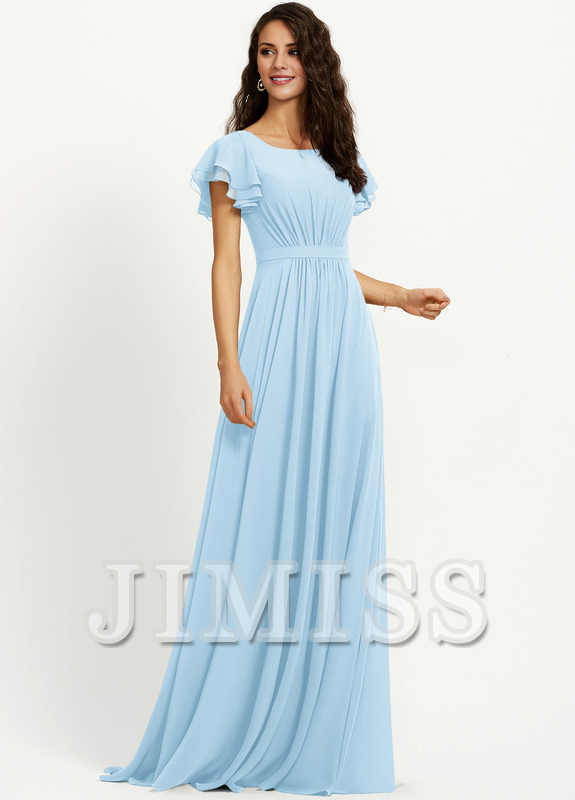 Ruffled A-line Scoop Neck Chiffon Bridesmaids Dress